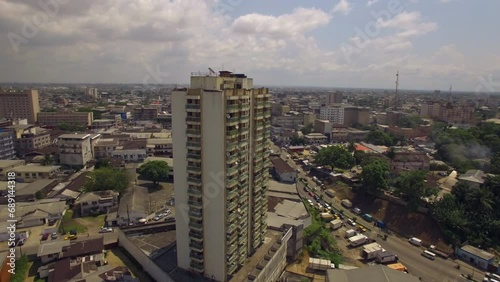 Port district in Douala Cameroon. Drone view
