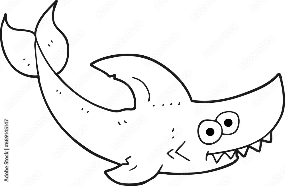freehand drawn black and white cartoon shark freehand drawn black and white cartoon shark