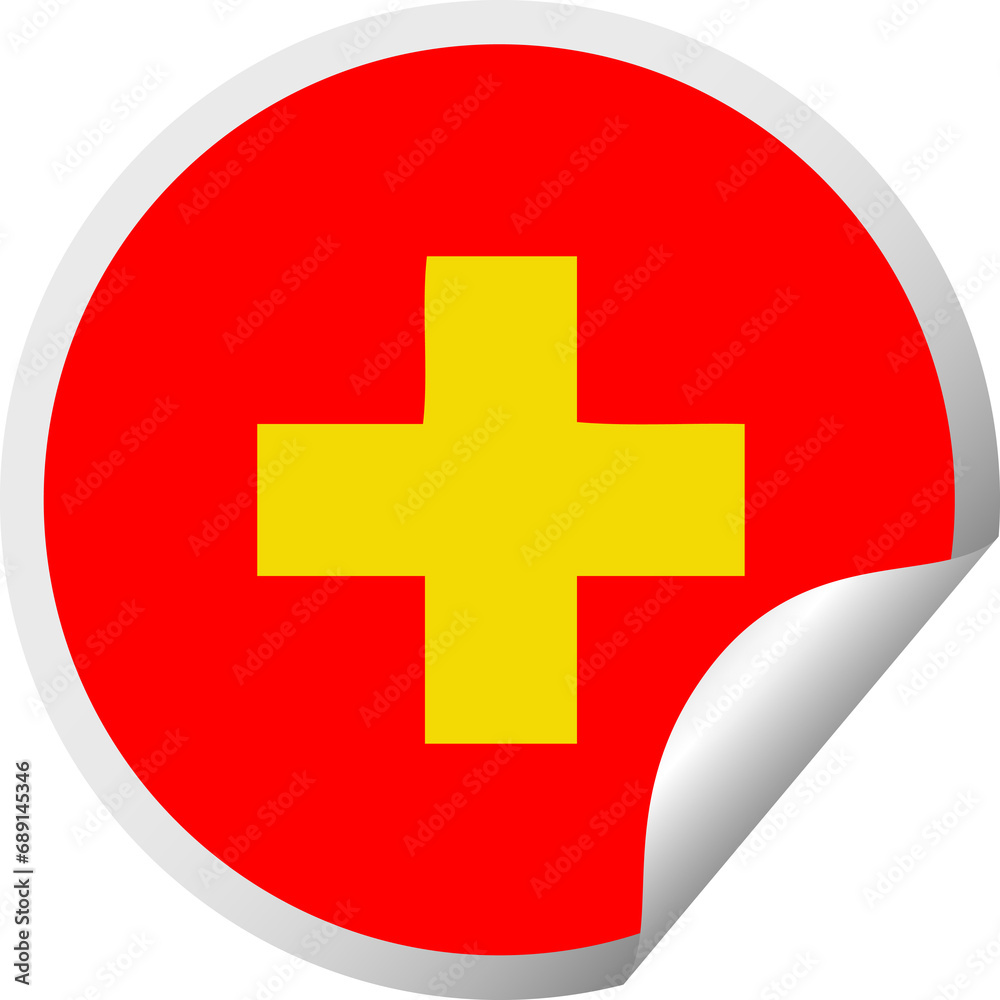 Obraz premium circular peeling sticker cartoon of a addition symbol