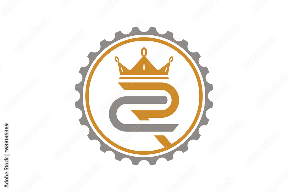Cog gear logo shape with CR initial lettering icon symbol and luxury royal crown. Cog gear logo shape with CR initial lettering icon symbol and luxury royal crown.