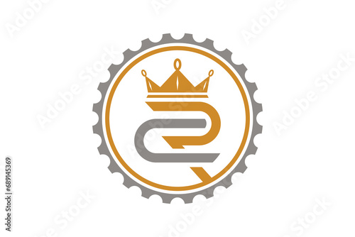 Cog gear logo shape with CR initial lettering icon symbol and luxury royal crown.