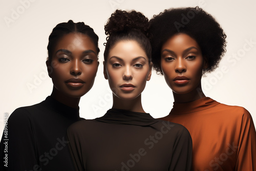 portrait of three young African American women. Black history month concept.