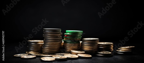 Italy experiencing economic downturn financial turmoil and currency devaluation Image of Italian flag surrounded by descending coins on black backdrop Copy space image Place for adding text or photo