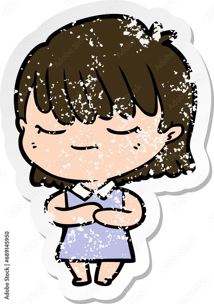 distressed sticker of a cartoon woman distressed sticker of a cartoon woman