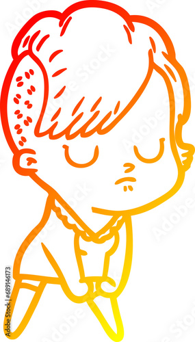 warm gradient line drawing of a cartoon woman