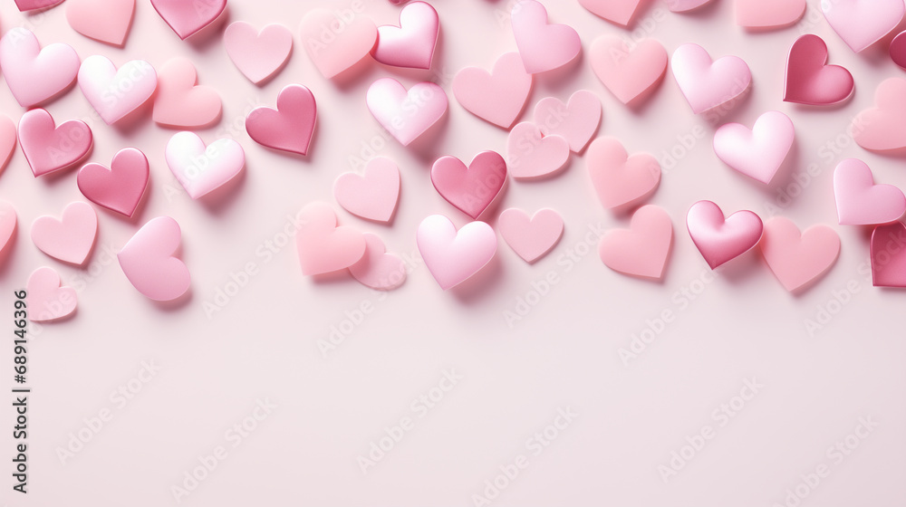 small pink hearts on a light background, top view. Space for text small pink hearts on a light background, top view. Space for text