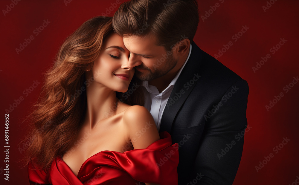 Happy couple hug each other. Concept for valentines day Happy couple hug each other. Concept for valentines day