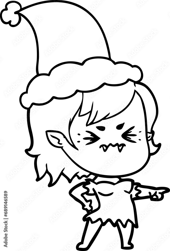 annoyed hand drawn line drawing of a vampire girl wearing santa hat annoyed hand drawn line drawing of a vampire girl wearing santa hat