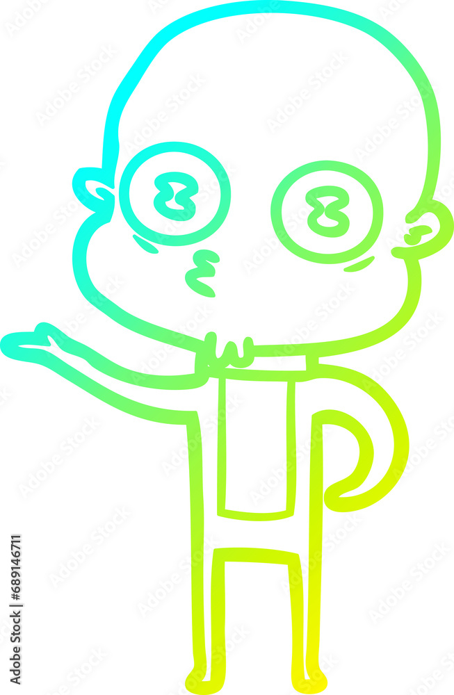 Fototapeta premium cold gradient line drawing of a cartoon weird bald spaceman