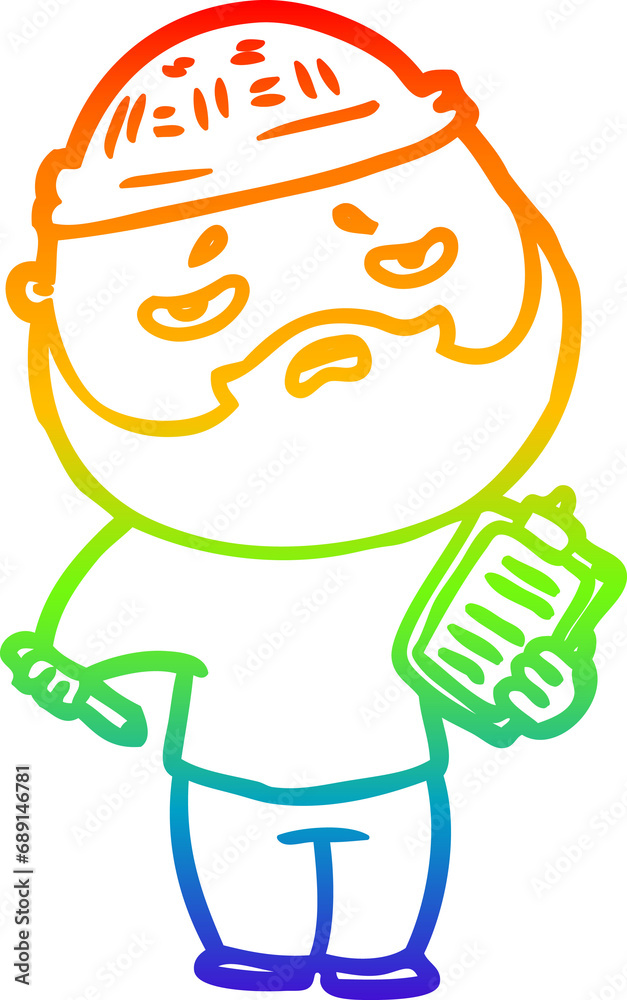 rainbow gradient line drawing of a cartoon worried man with beard rainbow gradient line drawing of a cartoon worried man with beard