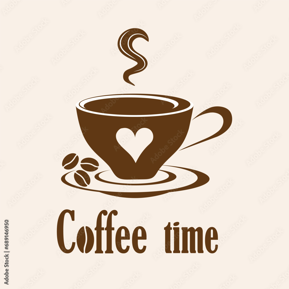 Obraz premium Coffee quote design with a cup. Coffee calligraphy print for tshirt, sticker. Coffee time typography with beans. Stock vector