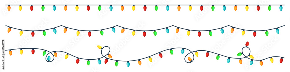Illuminated decoration set. Lights string. Vector illustration.