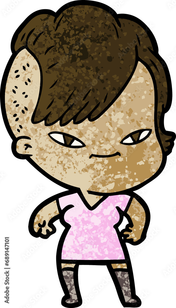 Obraz premium cute cartoon girl with hipster haircut