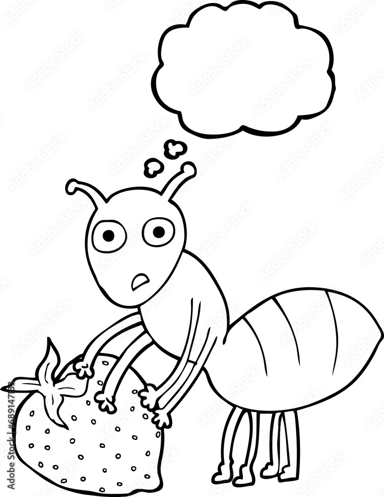 freehand drawn thought bubble cartoon ant with berry freehand drawn thought bubble cartoon ant with berry