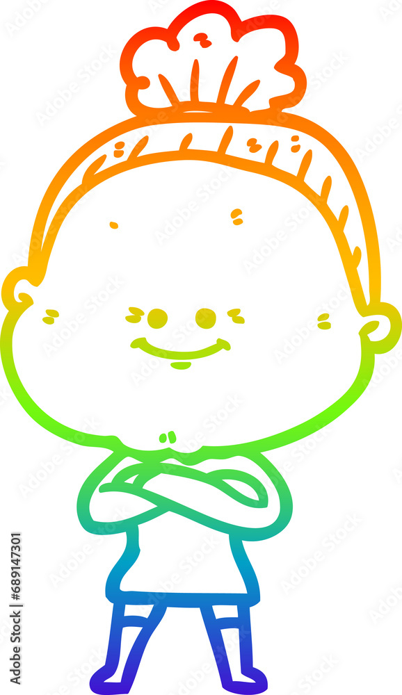 rainbow gradient line drawing of a cartoon happy old woman rainbow gradient line drawing of a cartoon happy old woman