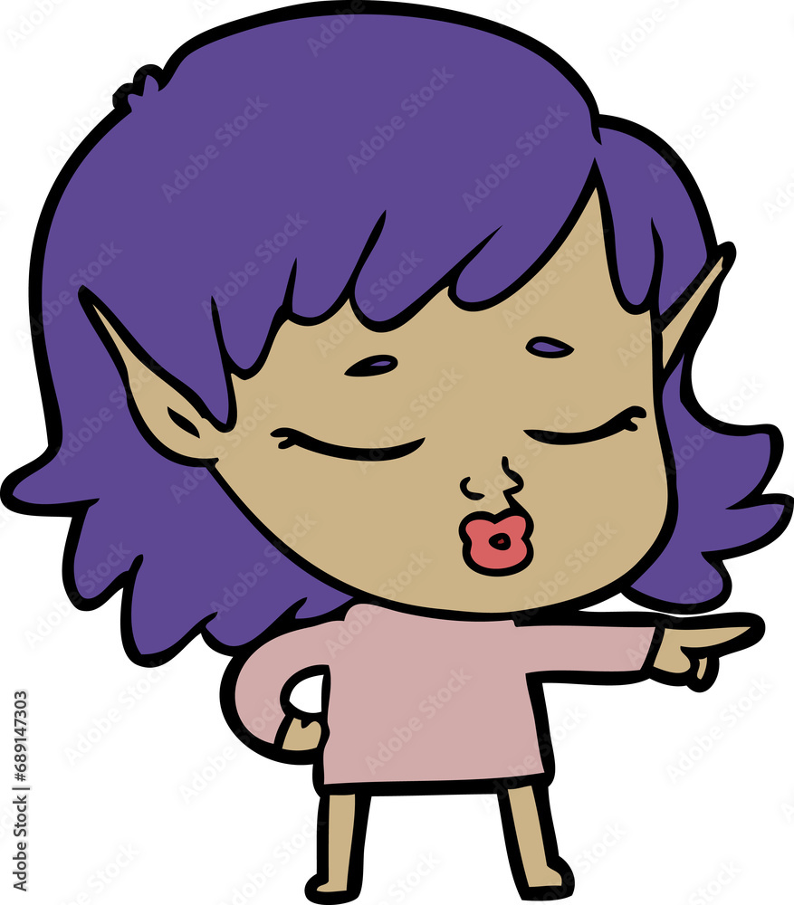 pretty cartoon elf girl pointing pretty cartoon elf girl pointing