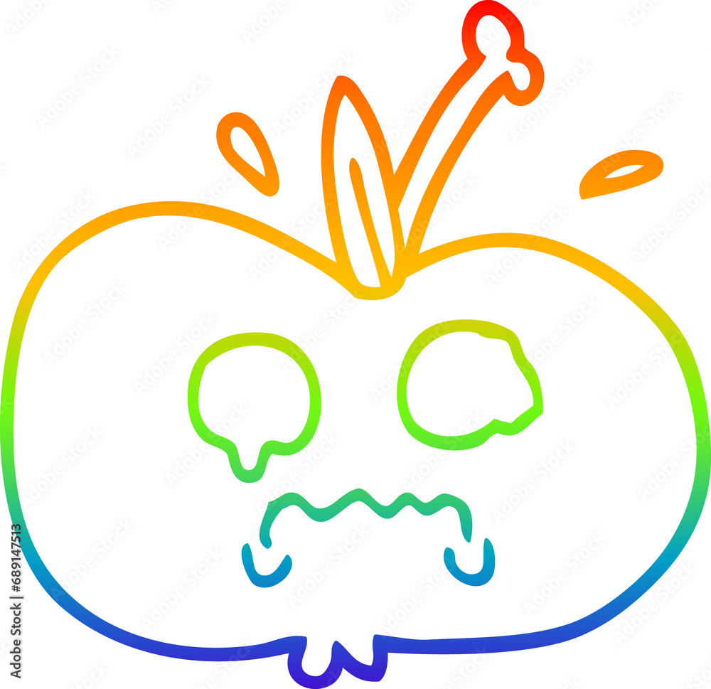 rainbow gradient line drawing of a cartoon of a sad apple rainbow gradient line drawing of a cartoon of a sad apple