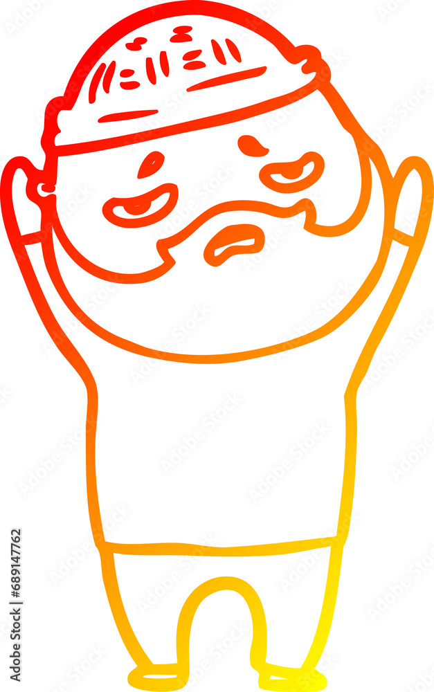 Obraz premium warm gradient line drawing of a cartoon worried man with beard
