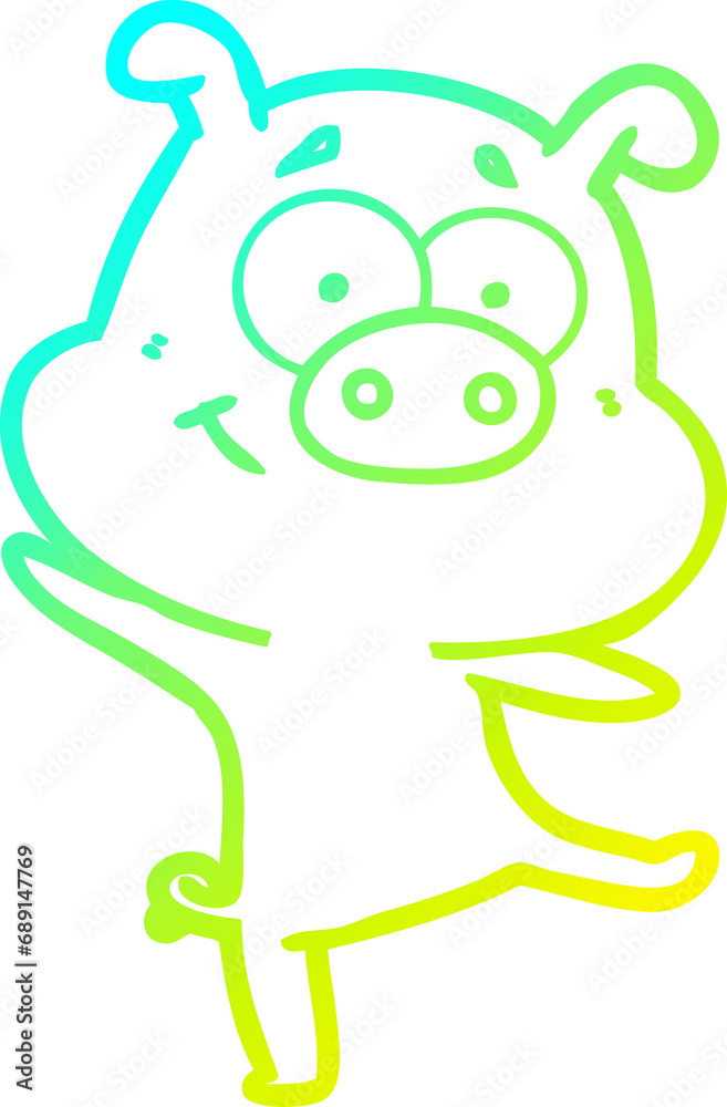 cold gradient line drawing of a happy cartoon pig dancing cold gradient line drawing of a happy cartoon pig dancing