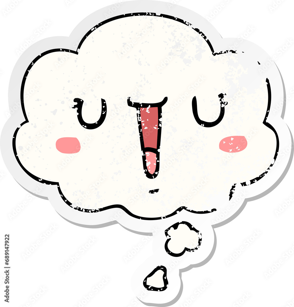happy cartoon face with thought bubble as a distressed worn sticker happy cartoon face with thought bubble as a distressed worn sticker