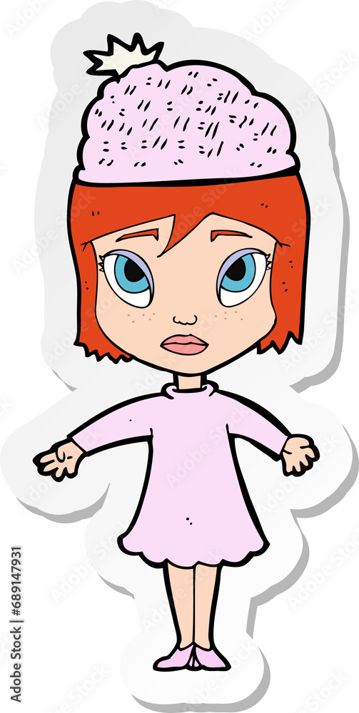 sticker of a cartoon woman wearing winter hat sticker of a cartoon woman wearing winter hat