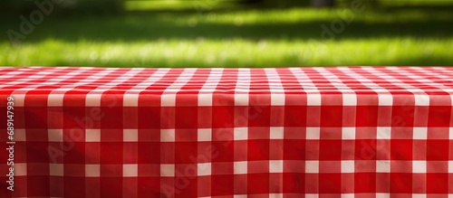 Checkered tablecloth in red...