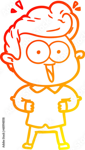 warm gradient line drawing of a cartoon excited man