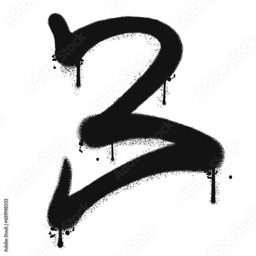 Vector graffiti spray paint number three in isolated background