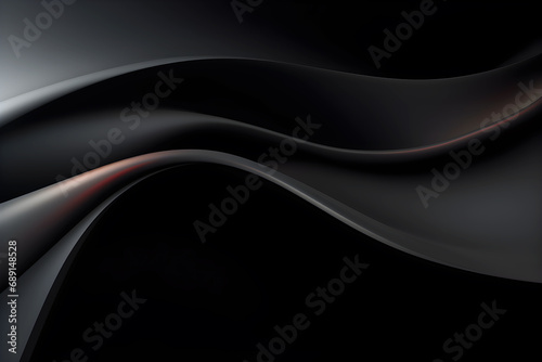 Abstract freeform curved or wave chrome dark black. Smooth, flowing wrinkled fabric pattern. Copy space. Soft Focus. Glossy surface reflects light or reflection.