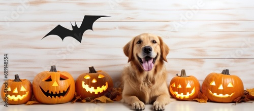 Golden retriever in pumpkin...