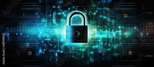 Lock on digital background Protection system for technology security Copy space image Place for adding text or design