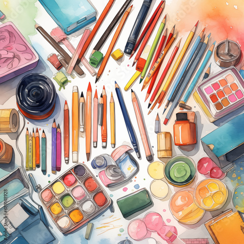 School supplies and stationery set art