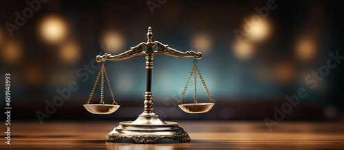 Justice concept represented by a bell shaped scale depicting legal assistance and consumer protection services Copy space image Place for adding text or design photo