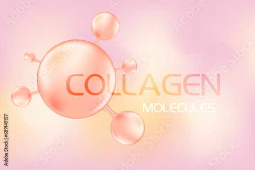 Light pink molecule of hyaluronic acid or collagen, 3D cell. Pink gradient background for cosmetology, bio abstract scientific icon. Beauty science skin care molecular concept.