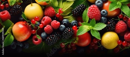 Fruit and berry assortment Food Copy space image Place for adding text or design © vxnaghiyev