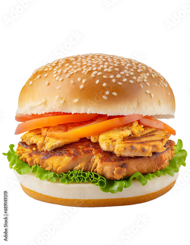 Grilled chicken sandwich burger isolated transparcy backgorund. png