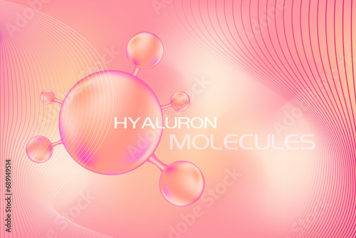Pink molecule. Vitamin solution complex with Chemical formula from nature. Gradient background for beauty treatment, nutrition skin care design. Medical and scientific concepts.