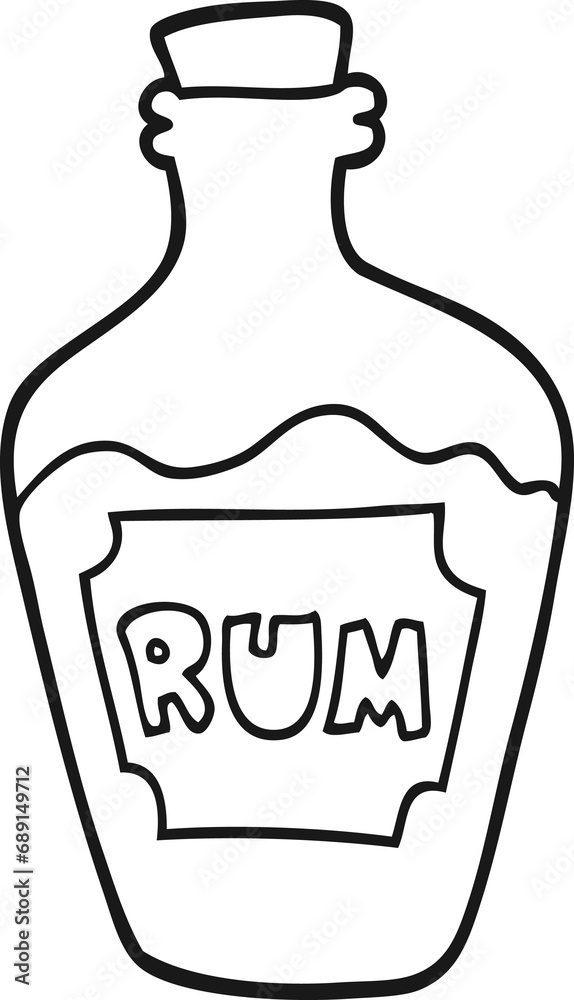 freehand drawn black and white cartoon rum bottle freehand drawn black and white cartoon rum bottle