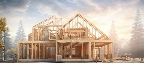 Building wooden houses in a...