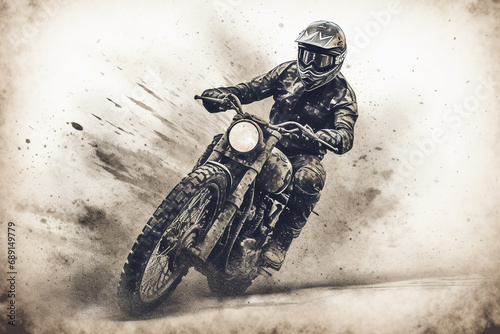 Motocross rider on a motorcycle. Grunge background.