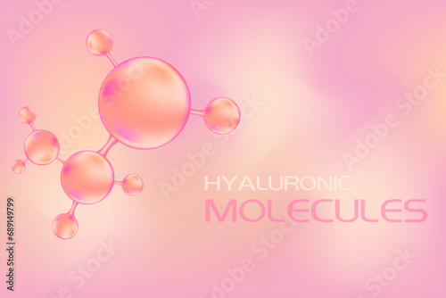 Nude pink beauty background with molecule of hyaluronic acid or collagen ball, vector bio abstract scientific icon. Great for cosmetology advertisement. Beauty science skin care molecular concept