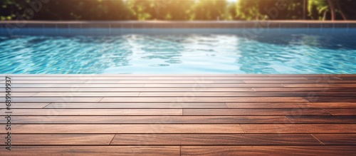 Design idea for swimming pool decking Ipe hardwood on sun exposed deck Copy space image Place for adding text or design