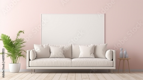 Modern Interior Mockup: Empty Room with Stylish Frame - Minimalistic Design for Home Decoration and Contemporary Wall Art Showcase in Elegant Light Background. © Spear