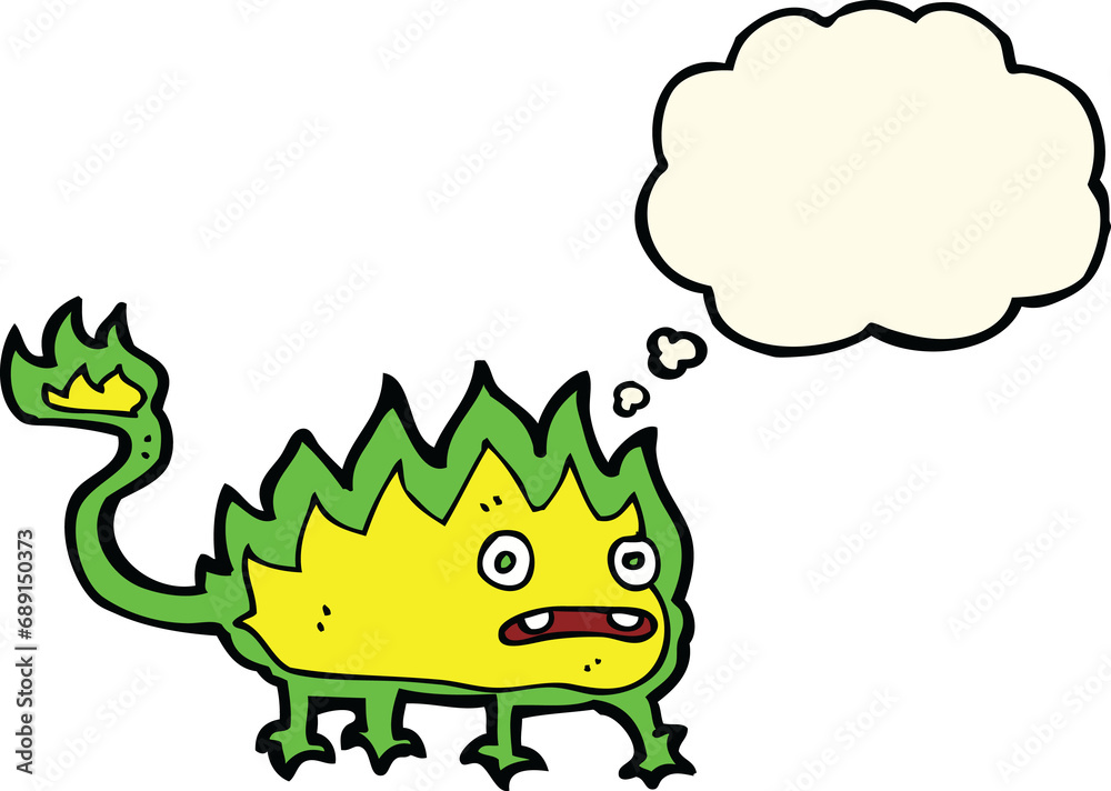 cartoon little fire demon with thought bubble cartoon little fire demon with thought bubble