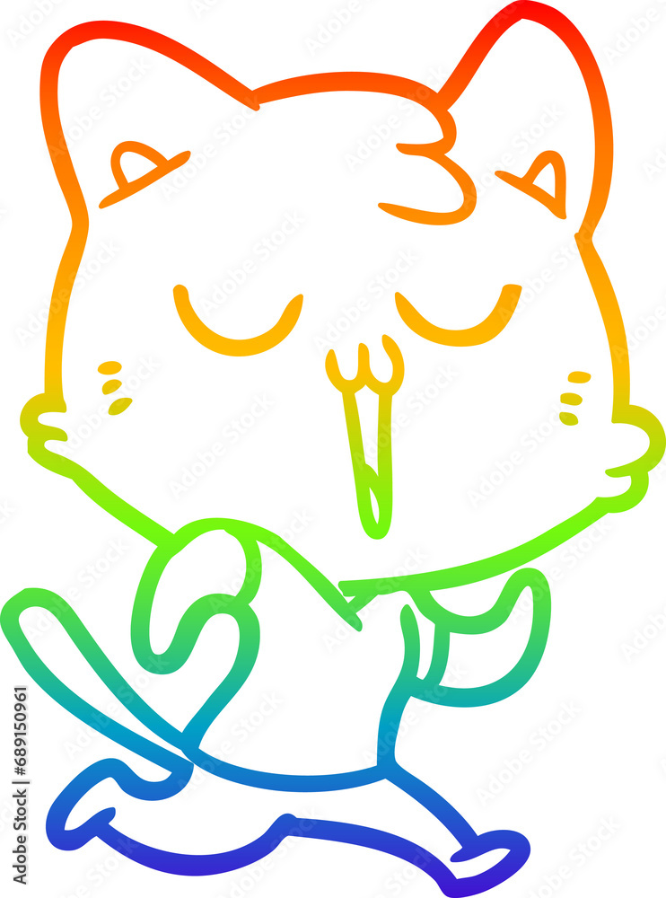 rainbow gradient line drawing of a cartoon cat singing