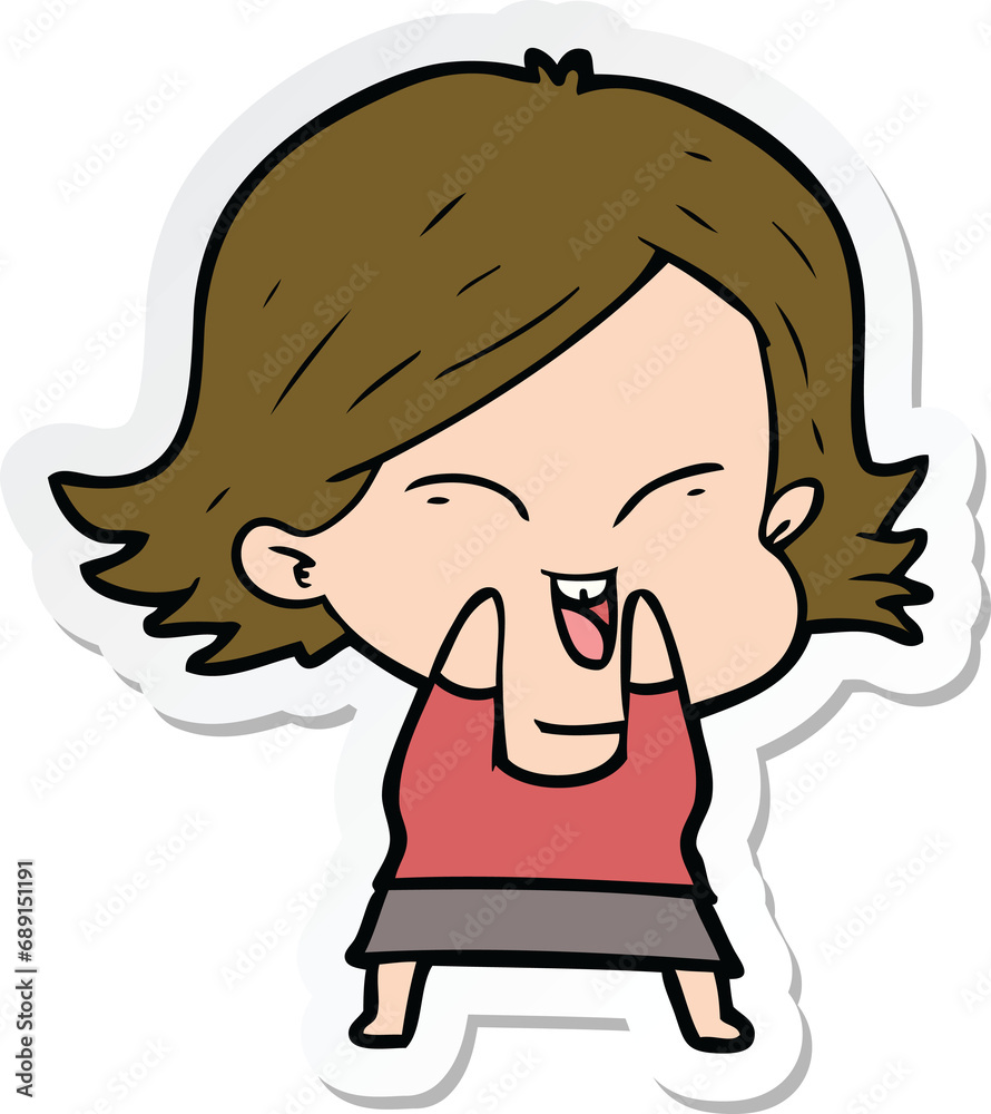 sticker of a happy cartoon girl sticker of a happy cartoon girl