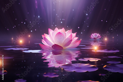 lotus Pink light purple floating light sparkle purple background created with Generative Ai