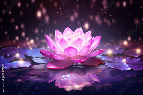 lotus Pink light purple floating light sparkle purple background created with Generative Ai © Andrii Yablonskyi