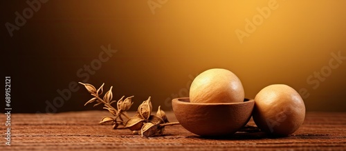 Luo Han Guo also known as Monk fruit a potent natural sweetener Copy space image Place for adding text or design photo