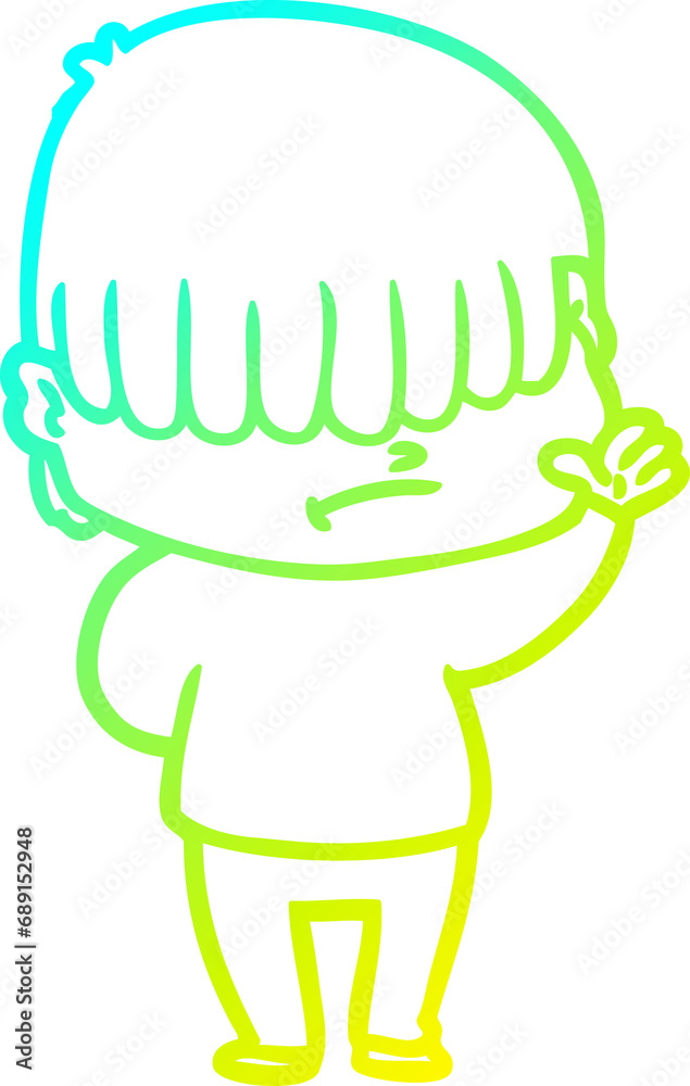 cold gradient line drawing of a cartoon boy with untidy hair cold gradient line drawing of a cartoon boy with untidy hair